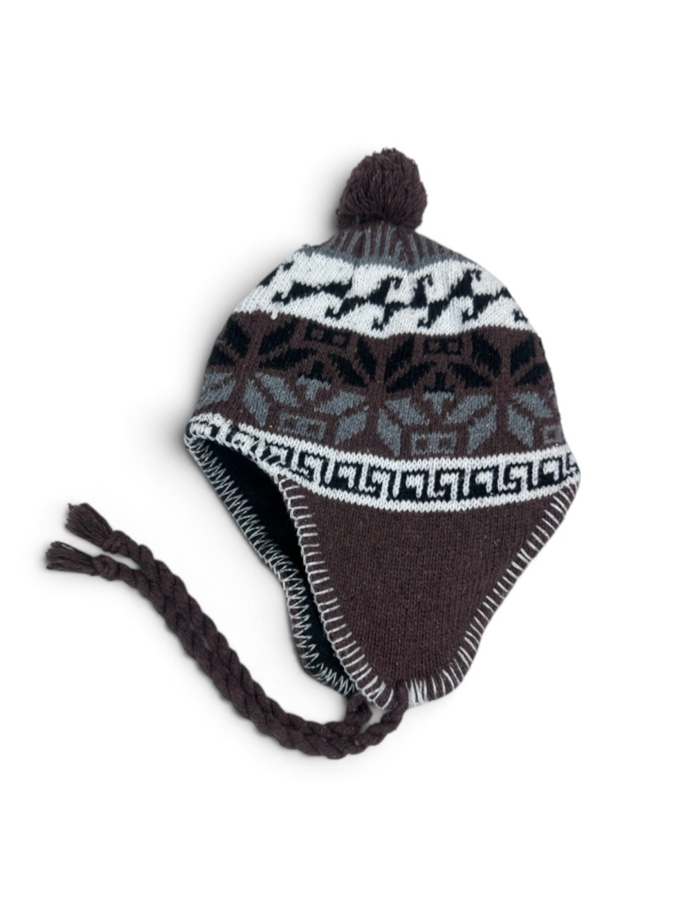 Toddler Brown Earflap Knit Pom Pom Hat 2-4T